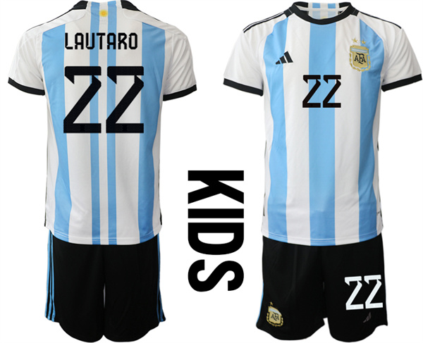 Youth Argentina 22 LAUTARO 2022-2023 Home Kids jerseys Suit