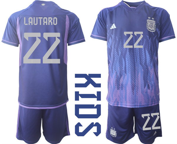 Youth Argentina 22 LAUTARO 2022-2023 away Kids jerseys Suit