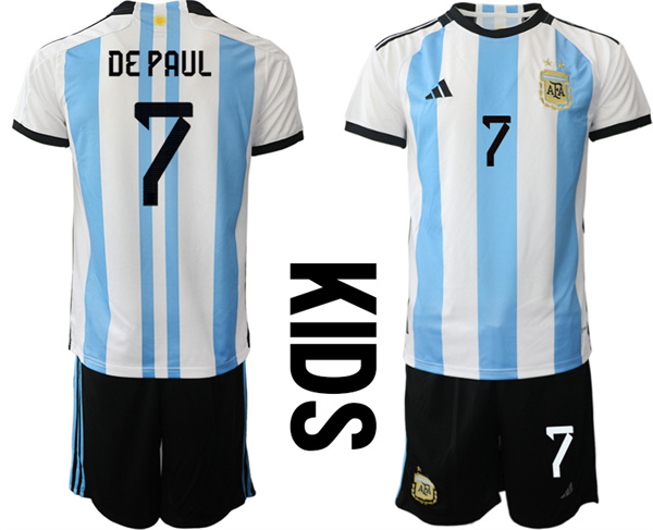 Youth Argentina 7 DE PAUL 2022-2023 Home Kids jerseys Suit