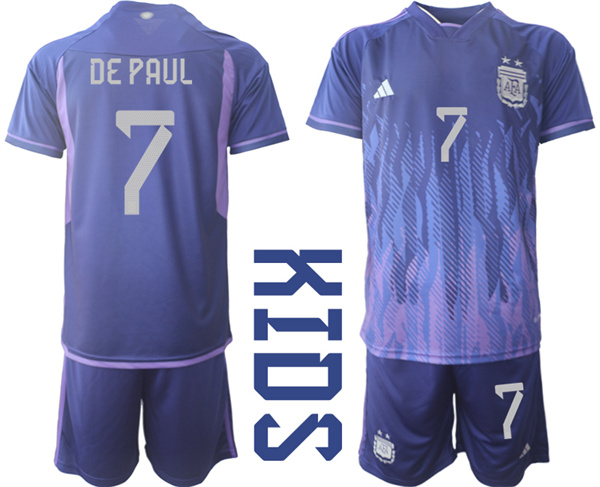 Youth Argentina 7 DE PAUL 2022-2023 away Kids jerseys Suit