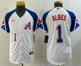 Youth Atlanta Braves #1 Ozzie Albies Number White 2023 City Connect Cool Base Stitched Jersey2