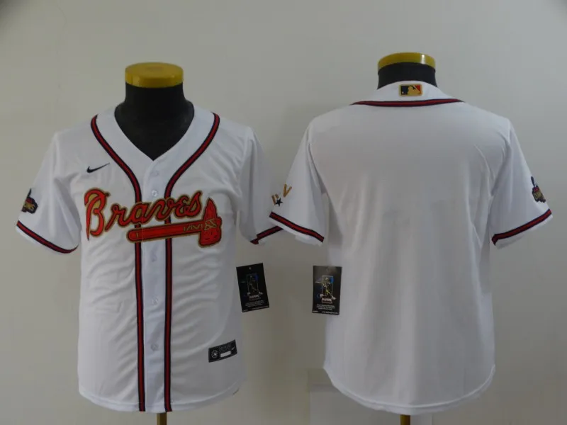 Youth Atlanta Braves Blank 2022 White Gold World Series Champions Program Cool Base Stitched Jersey