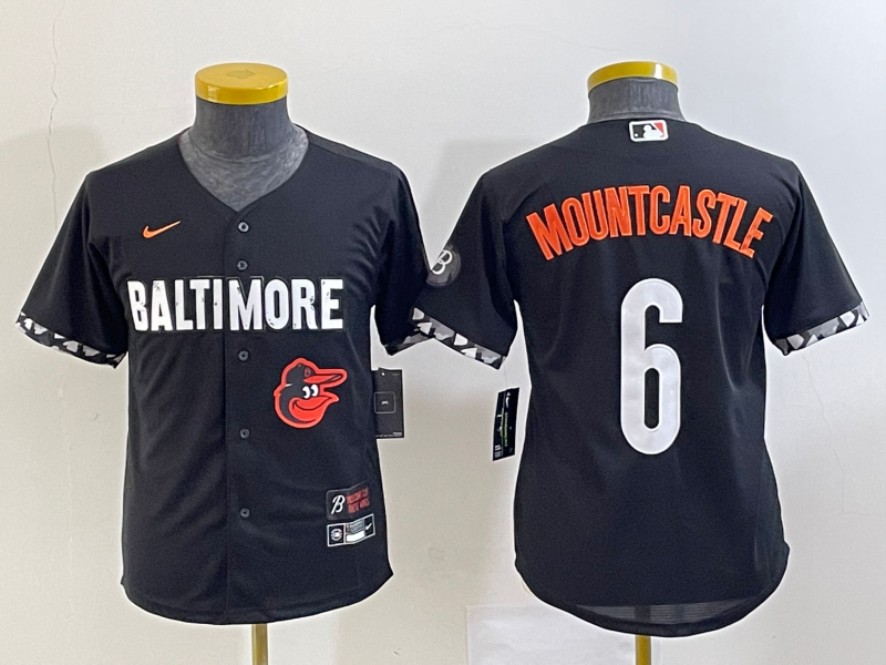 Youth Baltimore Orioles #6 Ryan Mountcastle Black 2023 City Connect Cool Base Stitched Jersey 1
