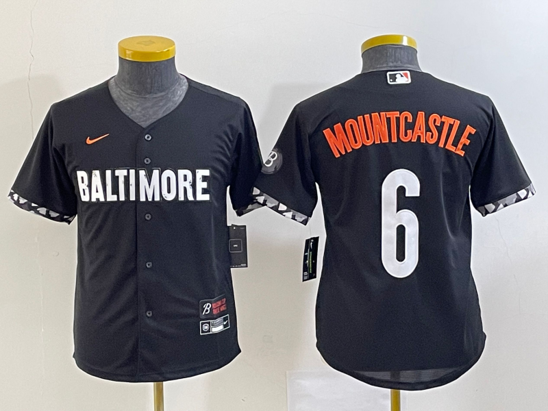 Youth Baltimore Orioles #6 Ryan Mountcastle Black 2023 City Connect Cool Base Stitched Jersey