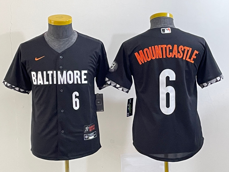 Youth Baltimore Orioles #6 Ryan Mountcastle Number Black 2023 City Connect Cool Base Stitched Jersey 1