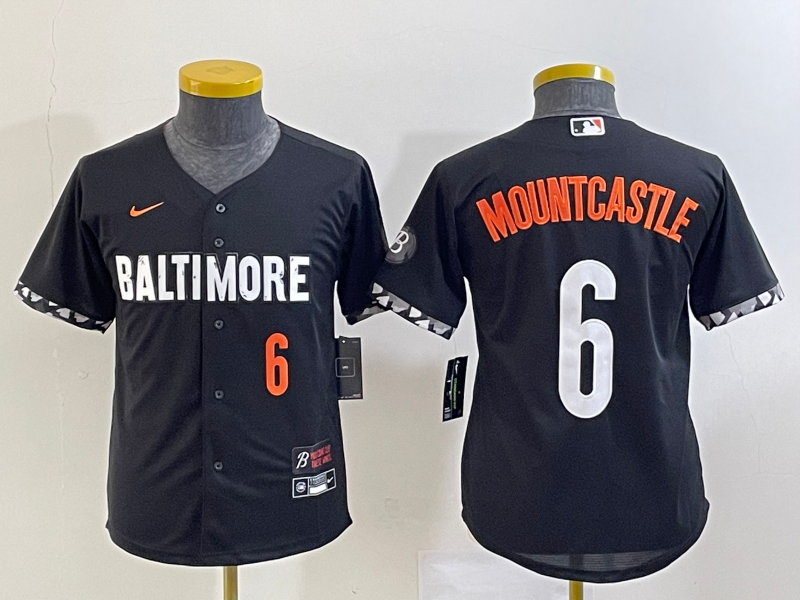 Youth Baltimore Orioles #6 Ryan Mountcastle Number Black 2023 City Connect Cool Base Stitched Jersey