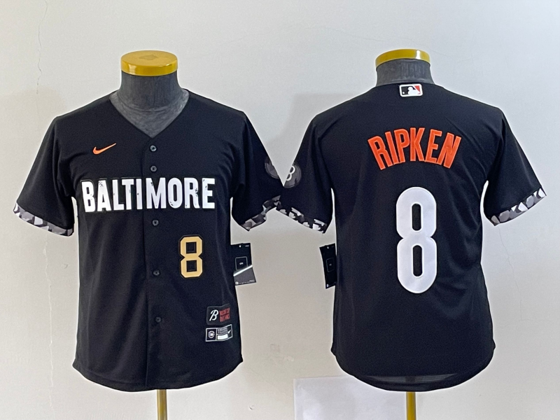 Youth Baltimore Orioles #8 Cal Ripken Jr Number Black 2023 City Connect Cool Base Stitched Jersey