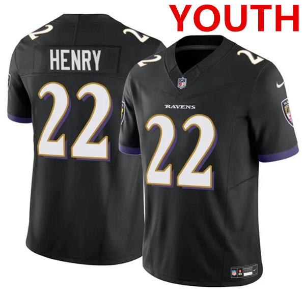 Youth Baltimore Ravens #22 Derrick Henry Black 2023 F.U.S.E. Football Stitched Jersey