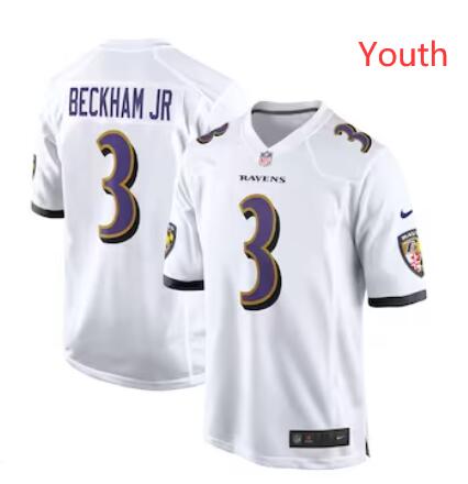 Youth Baltimore Ravens #3 Odell Beckham Jr. Nike White Game Jersey