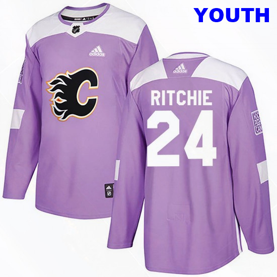 Youth Calgary Flames #24 Brett Ritchie Adidas Authentic Fights Cancer...
