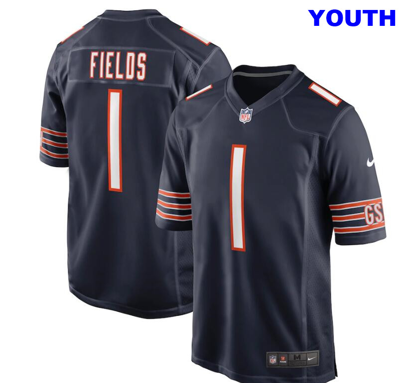 Youth Chicago Bears #1 Justin Fields Nike Navy 2021 NFL Draft First Round Pick Game Jersey