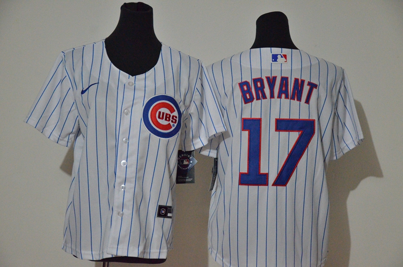 Youth Chicago Cubs #17 Kris Bryant White Stitched MLB Cool Base Nike Jersey