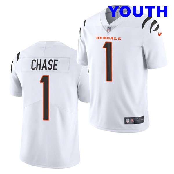 Youth Cincinnati Bengals #1 Ja'Marr Chase White Vapor Untouchable Limited Stitched Jersey