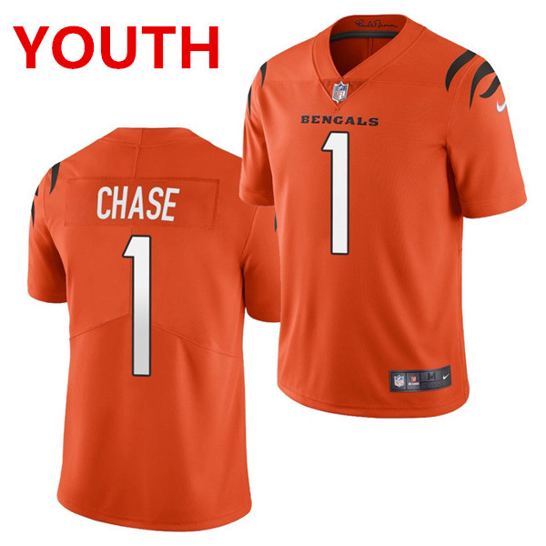 Youth Cincinnati Bengals #1 JaMarr Chase Limited Orange Vapor Jersey