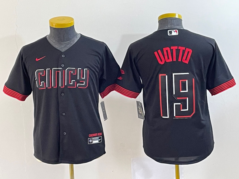 Youth Cincinnati Reds #19 Joey Votto Black 2023 City Connect Cool Base Stitched Jersey