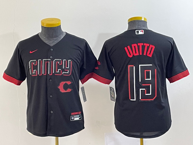 Youth Cincinnati Reds #19 Joey Votto Black 2023 City Connect Cool Base Stitched Jersey1