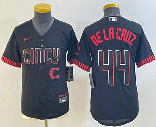 Youth Cincinnati Reds #44 Elly De La Cruz Black 2023 City Connect Cool Base Stitched Jersey