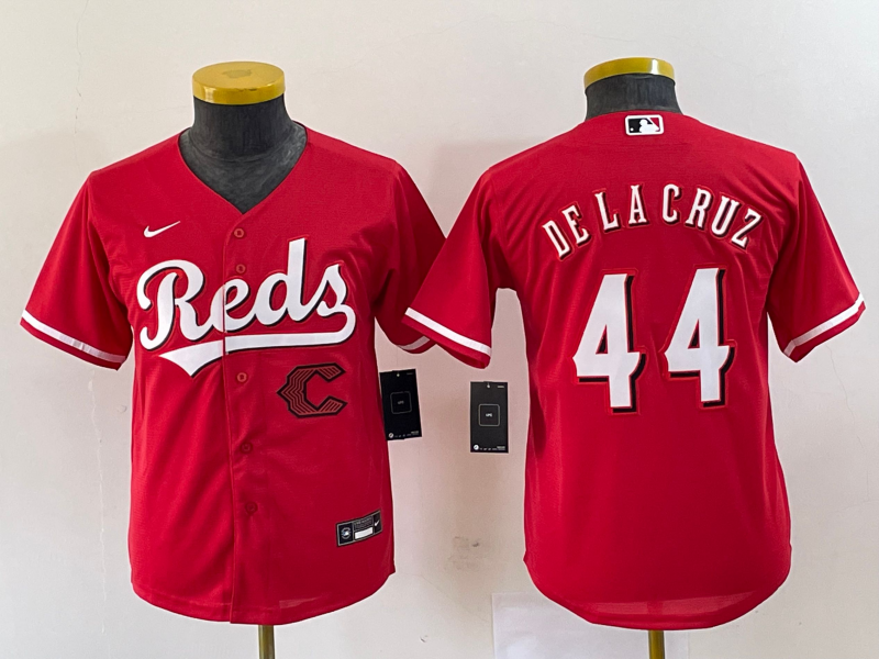 Youth Cincinnati Reds #44 Elly De La Cruz Red Cool Base Stitched Baseball Jersey1