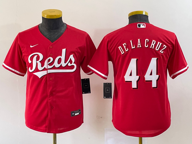 Youth Cincinnati Reds #44 Elly De La Cruz Red Cool Base Stitched Baseball Jersey2