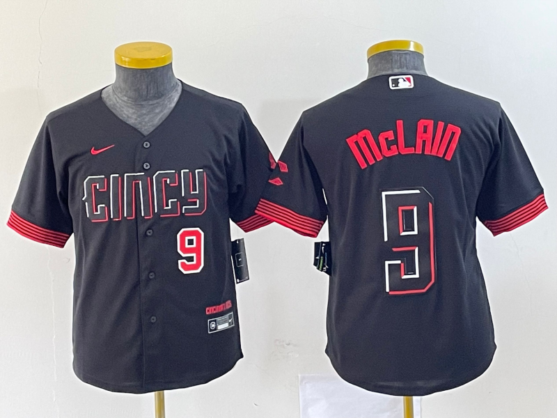 Youth Cincinnati Reds #9 Matt McLain Number Black 2023 City Connect Cool Base Stitched Jersey