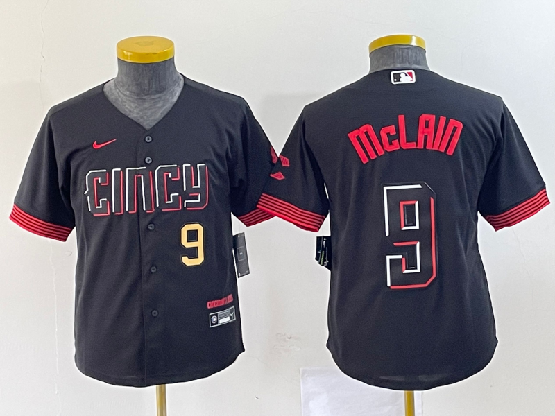 Youth Cincinnati Reds #9 Matt McLain Number Black 2023 City Connect Cool Base Stitched Jersey1