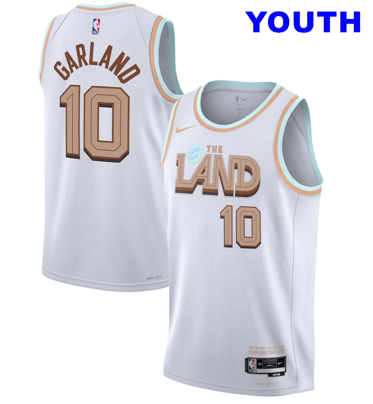 Youth Cleveland Cavaliers #10 Darius Garland 2022 2023 White City Edition Basketball Jersey