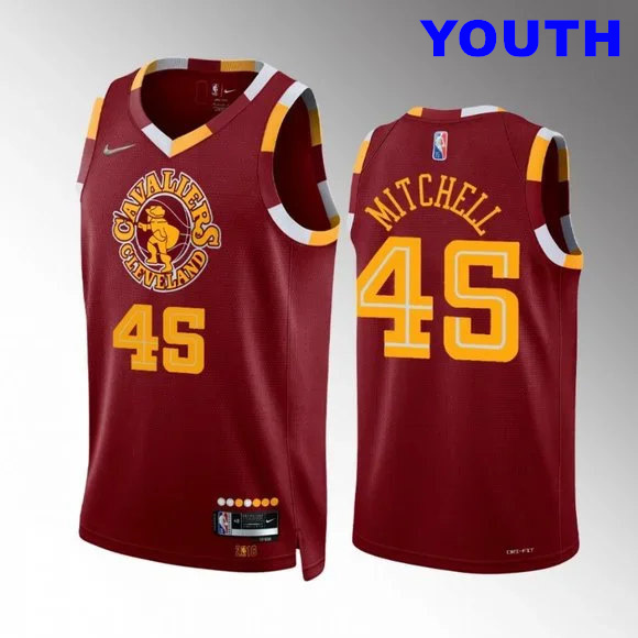 Youth Cleveland Cavaliers #45 Donovan Mitchell Wine Red 2021 2022 75th Anniversary City Edition Swingman Jersey