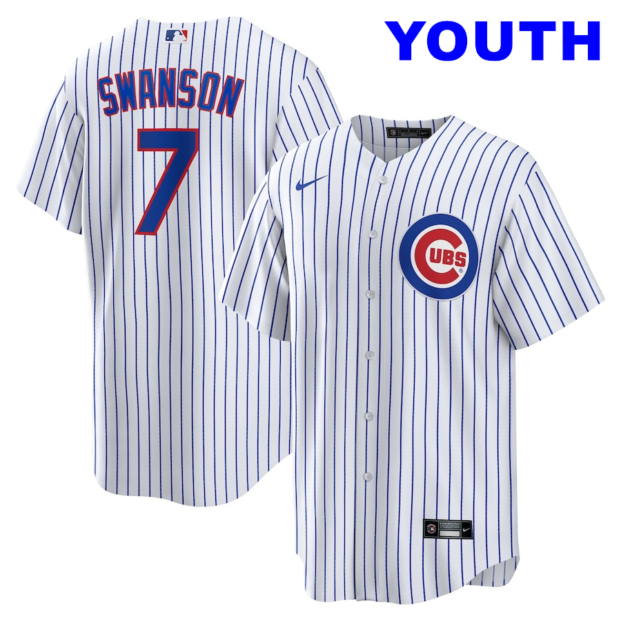 Youth Dansby Swanson Chicago Cubs #7 Home white striple Kids Jersey by NIKE?