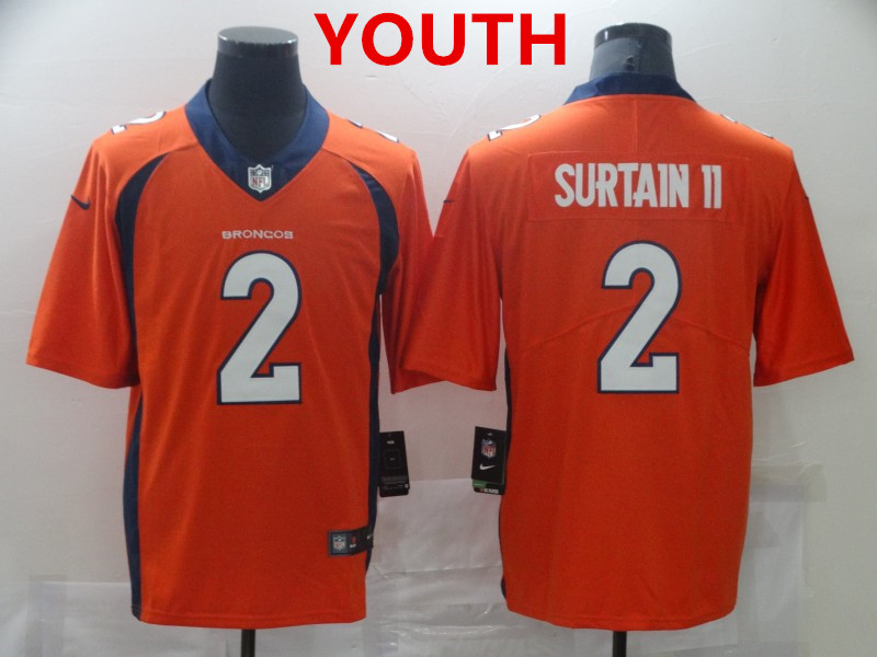 Youth Denver Broncos #2 Surtain II Orange Nike Vapor Untouchable Limited 2021 NFL Jersey
