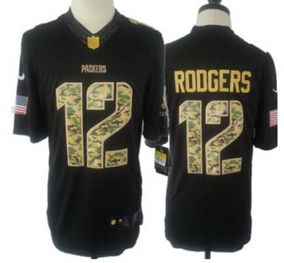 Youth Green Bay Packers #12 Aaron Rodgers Nike Salute To Service Black Limited Jersey