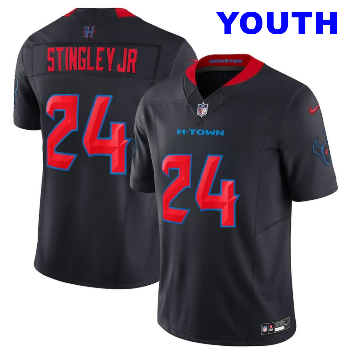 Youth Houston Texans #24 Derek Stingley Jr. Navy 2024 2nd Alternate F.U.S.E Vapor Football Stitched Jersey