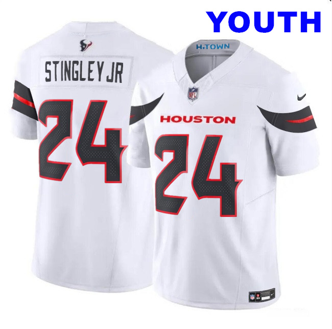 Youth Houston Texans #24 Derek Stingley Jr. White 2024 Vapor F.U.S.E. Limited Football Stitched Jersey