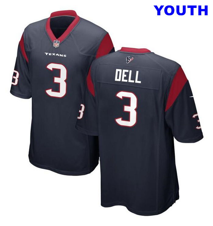 Youth Houston Texans #3 Tank Dell Navy Stitched Game Football Jersey