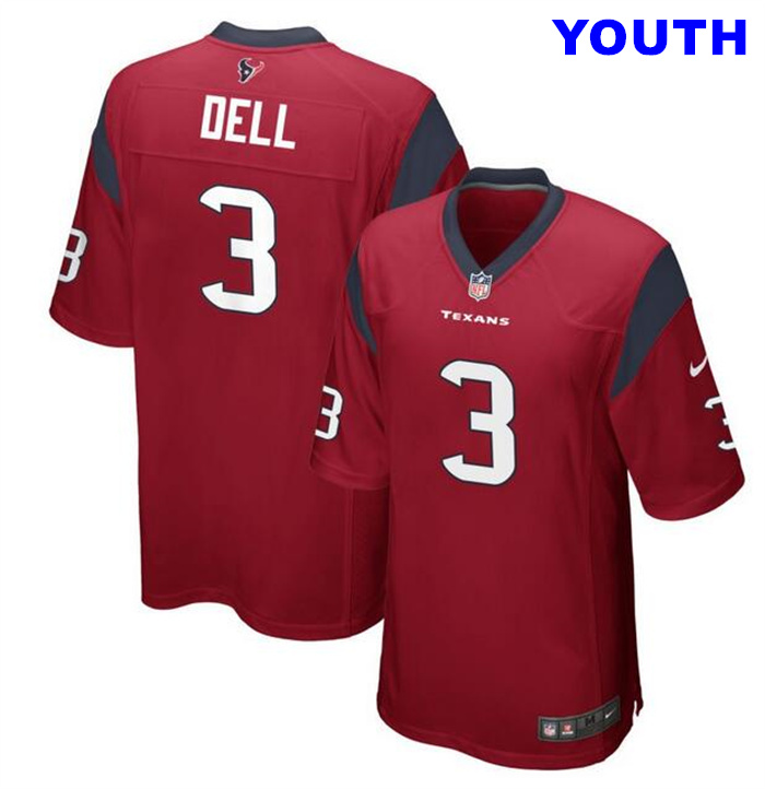 Youth Houston Texans #3 Tank Dell Red Stitched Game Football Jersey