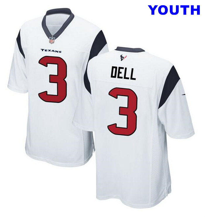 Youth Houston Texans #3 Tank Dell White Stitched Game Football Jersey