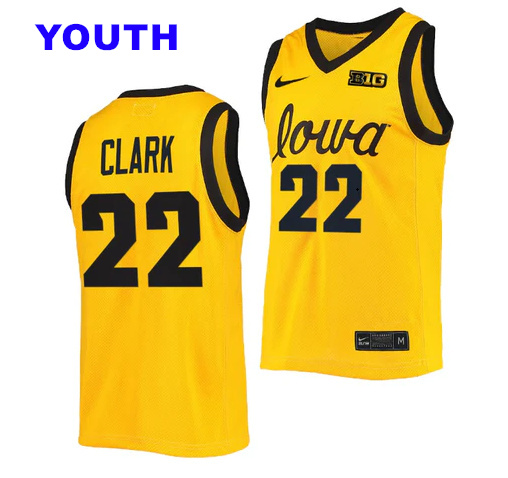 Youth Iowa Hawkeyes #22 Caitlin Clark Yellow College Stitched Basketball Jersey