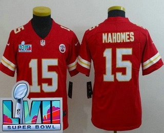 Youth Kansas City Chiefs #15 Patrick Mahomes Limited Red Super Bowl LVII Vapor Jersey