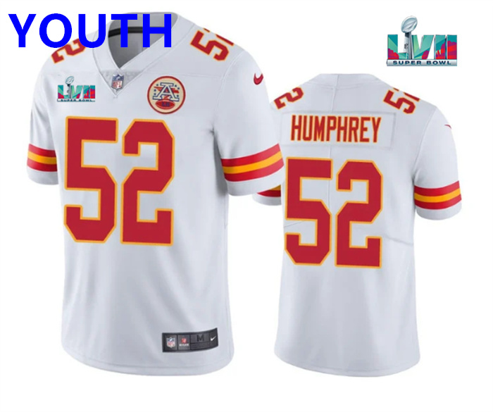Youth Kansas City Chiefs #52 Creed Humphrey White Super Bowl LVII Patch Vapor Untouchable Limited Stitched Jersey