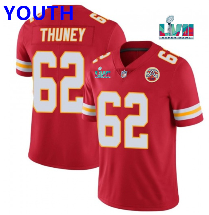 Youth Kansas City Chiefs #62 Joe Thuney Red Super Bowl LVII Patch Vapor Untouchable Limited Stitched Jersey