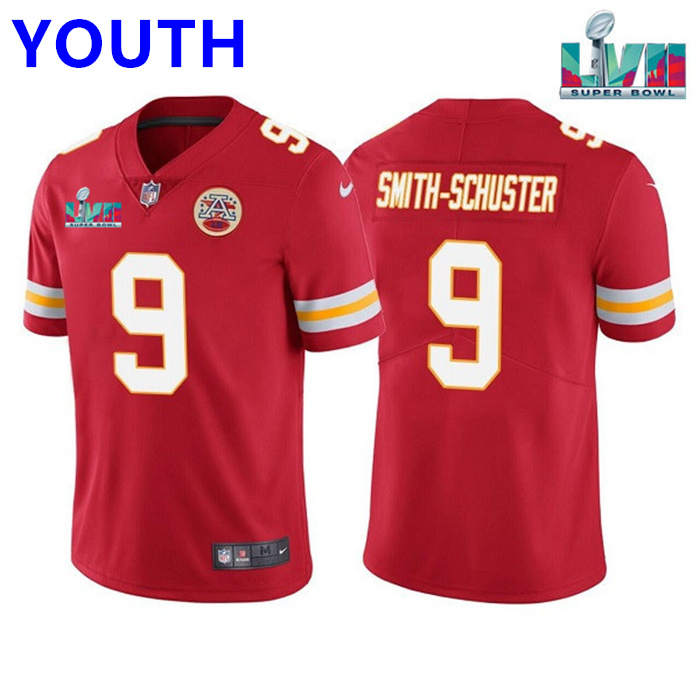 Youth Kansas City Chiefs #9 JuJu Smith-Schuster Red Super Bowl LVII Patch Vapor Untouchable Limited Stitched Jersey