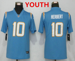 Youth Los Angeles Chargers #10 Justin Herbert Light Blue 2020 NEW Vapor Untouchable Stitched NFL Nike Limited Jersey