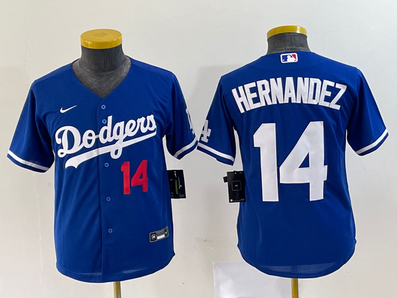 Youth Los Angeles Dodgers #14 Enrique Hernandez Number Blue Stitched Cool Base Nike Jersey