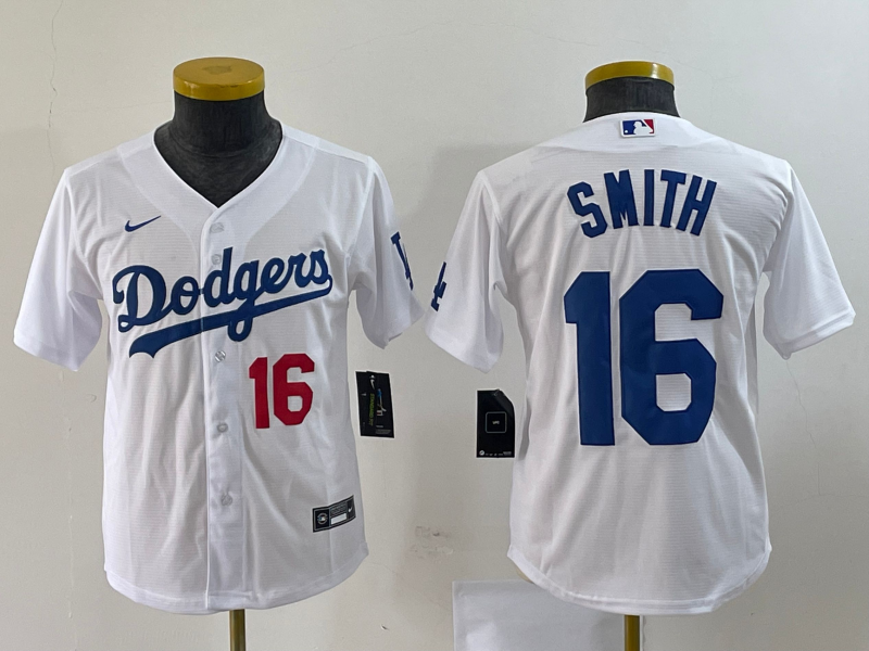 Youth Los Angeles Dodgers #16 Will Smith Number White Stitched Cool Base Nike Jersey