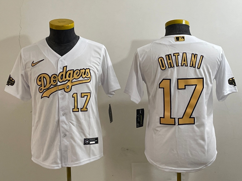 Youth Los Angeles Dodgers #17 Shohei Ohtani Number White 2022 All Star Stitched Flex Base Nike Jersey