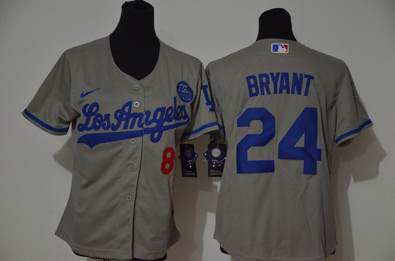 Youth Los Angeles Dodgers #24 Kobe Bryant Grey KB Patch Stitched MLB Cool Base Nike Jersey