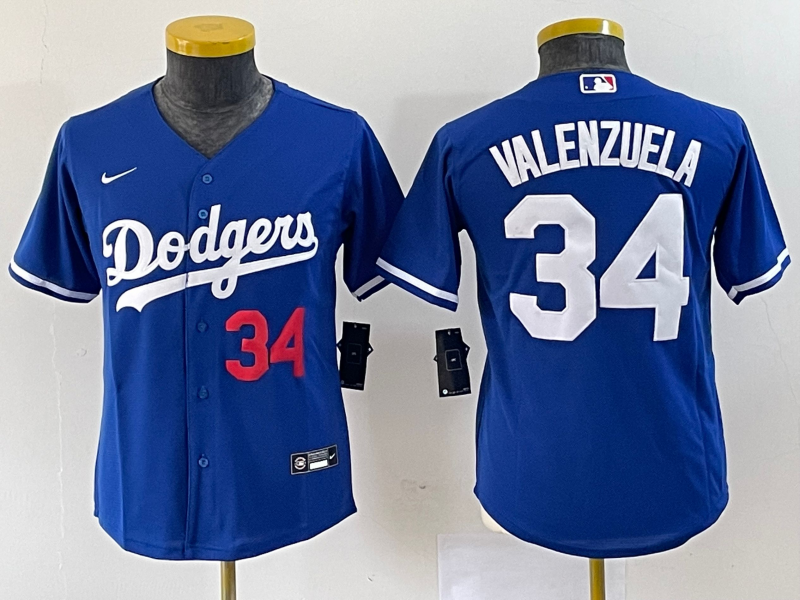 Youth Los Angeles Dodgers #34 Fernando Valenzuela Number Blue Stitched Cool Base Nike Jersey