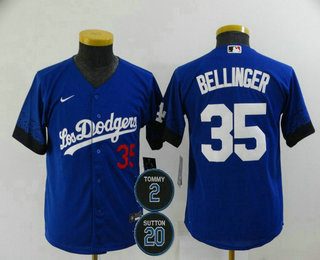 Youth Los Angeles Dodgers #35 Cody Bellinger Blue #2 #20 Patch City Connect Number Cool Base Stitched Jersey