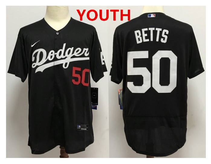 Youth Los Angeles Dodgers #50 Mookie Betts Black With Red Number Stitched MLB Cool Base Nike Jersey