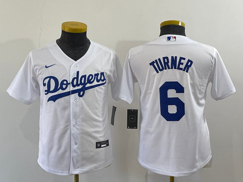 Youth Los Angeles Dodgers #6 Trea Turner White Stitched MLB Cool Base Nike Jersey
