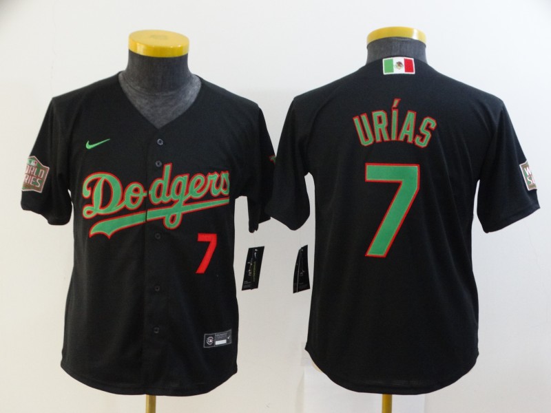 Youth Los Angeles Dodgers #7 Julio Urias Black Green Mexico 2020 World Series Stitched MLB Jersey